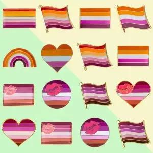 썬 세트 레즈비언 배지 LGBT 립스틱 핀 프라이드 플래그 브로치 하트 모양의 옷깃 선물