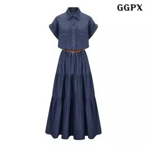 GGPX 정상가 159000원 | 데님 벨티드 롱 셔츠 원피스 GQCOW002D 447056