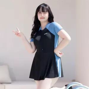 여성 빅사이즈 원피스 수영복 모노키니 온천 수영장 반팔 치마