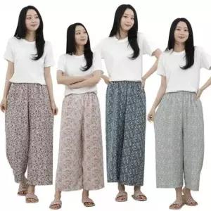 여성 여름 인조인견 여름바지 까실 꽃무늬 데일리룩 허리밴딩 와이드팬츠