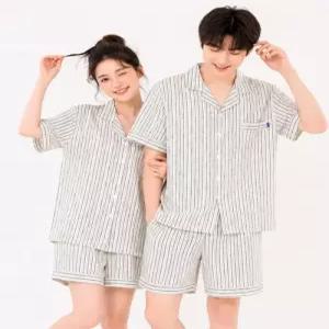 [국내정품] 리 LEE 모노트리 요루면 스트라이프 커플 반팔잠옷 세트 여름 시원한 파자마