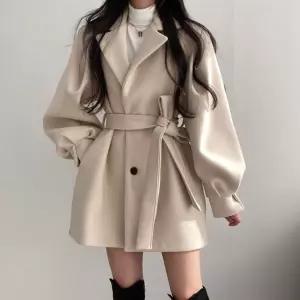 벨트셋 퍼프소매 울코트 하객룩 페미닌 오버핏 자켓