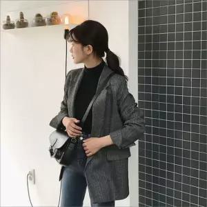 여성 체크 자켓 간절기 가을 소매 롤업 캐주얼 아우터