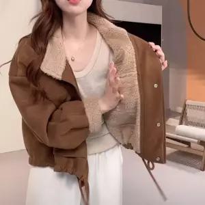 여성 크롭 무스탕 자켓 양털 안감 스웨이드 겨울 덤블 아우터