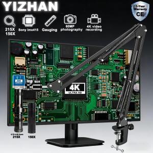 YIZHAN 4K 디지털 현미경 60MP IMX415 칩 카메라 215X 렌즈 붐 암 측정