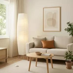 LIGHTACCENTS 50인치 라이스 페이퍼 스탠딩 램프 - 크롬 베이스 화이트 셰이드 풋 페달 스위치가 있는 현대