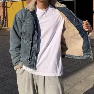 [피팅남]남자 우보 오버핏 겨울 데님 양털 무스탕 자켓