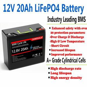 12V 20Ah LiFePO4 배터리 팩 256Wh 리튬 인산철 배터리(BMS 포함) 태양광 시스템용 납산 대체