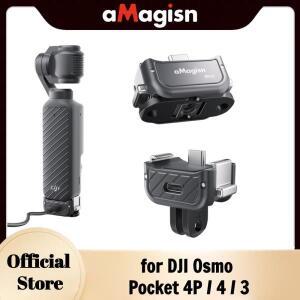 aMagisn DJI 오즈모 포켓 4P / 3용 마그네틱 퀵 릴리즈 베이스 마운트 마이크 충전용 내장형 Type-C 액세서