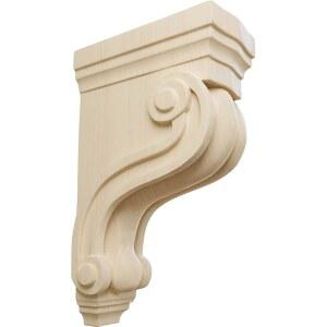 Ekena Millwork COR03X06X10TSRW 턴 전통 두루마리 목재 콘솔, 가로 3 3/8인치 x 세로 6 1/2인치 높이 10 1/2인치, 러버우드