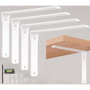 4개 세트 헤비 듀티 선반 브래킷 8인치, Balin Designs u2013 화이트 선반용 장식 L 브래킷, 금속 지지 벽걸이형 카운터 아이언 콘솔, 플로팅
