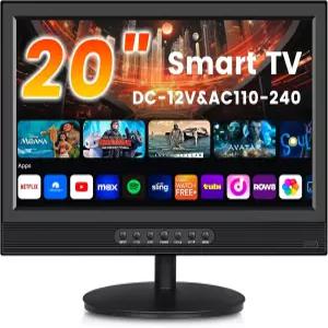 Jexiop 20인치 스마트 TV 풀 HD 1080p LED 평면 화면 내장 HDMI/USB/DC-12IN - 주방 룸 지하실 또는 RV