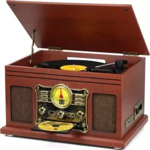 FEKTIK 블루투스 레코드 플레이어 10 in 1 3단 턴테이블 스피커 포함 비닐 LP에서 MP3로 변환기 CD 카세트
