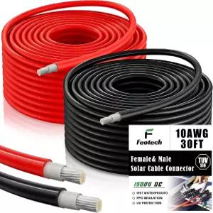 야외 자동차 RV 보트 및 해양용 Footech 트윈 와이어 태양광 연장 케이블 30FT - 10AWG 6mm2 패널 주석