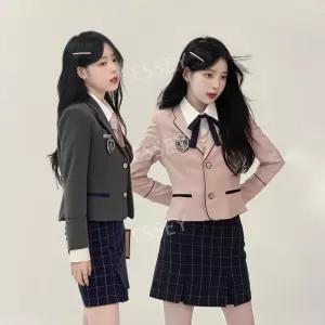 영국교복 졸업사진 체크치마 상의 스커트 원피스 자켓 여아 아동 세트 핑크 여름 유아