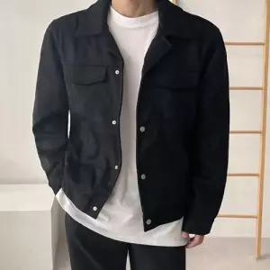 플레이마틴 남성 스웨이드 비건 가죽 블루종 자켓 투포켓 미니멀 가죽점퍼 2컬러