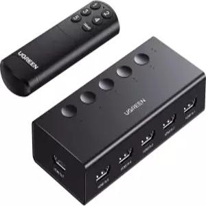 UGREEN HDMI 스위치 5in1 출력 4K60Hz 리모컨 HDR VRR 3D 블랙 지원 HDCP 2.2 CEC 스플리터 PS5/4 Xbox