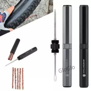 자전거 튜브리스 타이어 수리 키트 MTB 플러그 펑크 플랫 수정 패치 고무 베이컨 스트립 및 삽입 도구 세트