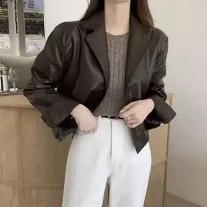 여성 세미크롭 캐주얼 레더 자켓 데일리 재킷