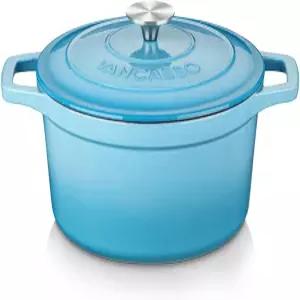 vancasso 2.5 Qt 에나멜 코팅 무쇠 더치 오븐 뚜껑 포함 블루 사워도우 빵 굽기 찜 브레이징 논스틱