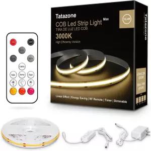 타타존 화이트 COB LED 스트립 라이트 맥스 RF 리모컨 포함 16.4피트 3000K 디밍 가능한 초밝은 따뜻한