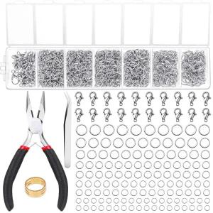 Paxcoo 주얼리 제작 키트 1500pcs 실버 점프링 랍스터 고리 펜치 포함
