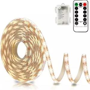 에코사리 배터리 구동 LED 스트립 조명 원격 웜 화이트 8가지 모드 디머블 타이머 자가 접착식 컷테이블