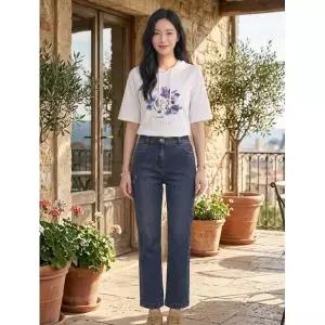크로커다일레이디 네이비 나일론 밴딩 일자핏 데님팬츠 CLCSDP101_P385198437