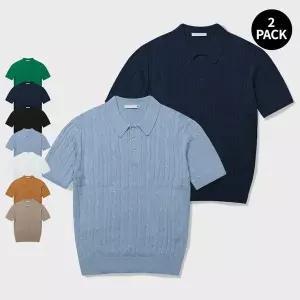 [하프클럽/화이트빌딩]남자반팔니트 남성 여름니트 머슬핏 반팔 카라티셔츠 빅사이즈 2팩