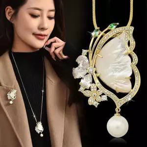 목걸이 팬던트 겸용 핵진주 자개 나비 란우 어버이날