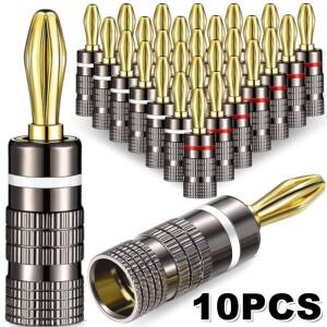 1-10PCS 듀얼 스크류 잠금 4MM 바나나 플러그 24KGold 도금 구리 OFC 스피커 커넥터 HIFI 오디오 시스템 터
