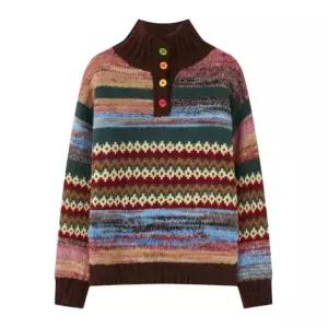 비엔엑스페어아일 패턴 하이넥 컬러 버튼 니트 BX4KP003L0 1187933