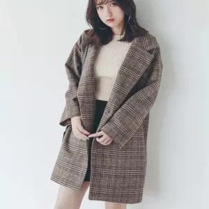 여자 아우터 하프기장 체크 자켓 간절기 모직 루즈핏