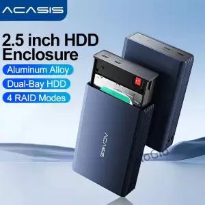 Acasis HDD 케이스 듀얼 베이 외장 하드 드라이브 인클로저 SSD RAID 어레이 C 타입 2.5 인치