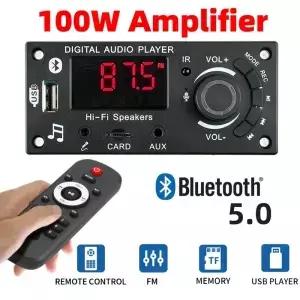 2*50W 100W 오디오 플레이어 DIY 블루투스 5.0 MP3 디코더 보드 자동차 FM 라디오 모듈 TF USB 마이크 통화