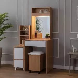 모벨라 사이드 수납장 LED 조명 콘솔 화장대 스툴 세트 RH01494