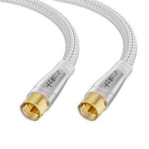 HiFind RG6 동축 케이블 10피트, 저손실 쿼드 차폐 OFC 금도금 수-수 F형 코드, 75 직접 매설형 야외용 4K HDTV 디지털 안테나 AV 모뎀 인터넷 위성-화이트