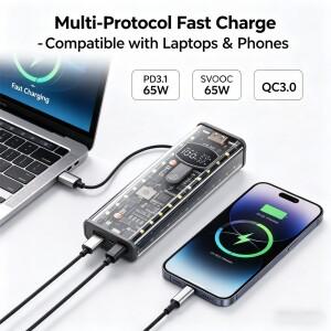 PD 65W 45W 고속 충전 18650 배터리 박스 투명 보조 케이스 무납땜 디지털 멀티 프로토콜 DIY 쉘