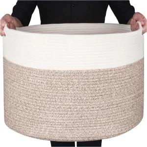 NTWOOD 디자인 특대형 22 x 14인치 장식용 면 로프 담요 보관 바구니 거실 및 세탁 베개 수영장 수건