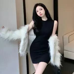골지 원피스 민소매 클럽 스판 미니 파티룩 슬림