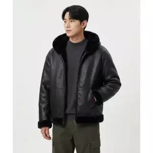 VTWO 8224 워싱 레더 후드 무스탕_블랙