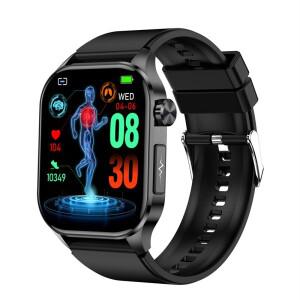 ET580 스마트 워치 남성용 2.04인치 AMOLED 대형 스크린 블루투스 통화 ECG 혈압 산소 건강 모니터 SOS Sma