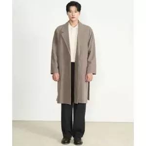 프레리 PRAIRIE 라이트 메리노 울 오버핏 로브 롱코트 HERRINGBONE BROWN