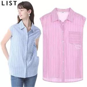 [리스트][리스트(LIST)] 레이첼 스트라이프 슬리브리스 코튼 셔츠 (택가격 128000원)