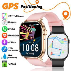 LIGE 2026 안드로이드 IOS GPS 스마트워치 여성용 2.01인치 HD 화면 심박수 블루투스 통화 나침반 IP68 방