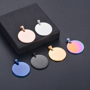 10개 블랭크 원형 펜던트 스테인리스 스틸 미러 광택 도그 태그 목걸이 키체인 액세서리 제작용