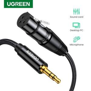 UGREEN XLR to 3.5mm 마이크 오디오 HiFi 케이블 Female Mini Jack 캠코더 용 Aux Mic 코드 DSLR 카메라 컴
