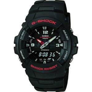 카시오 G-SHOCK G-100 시리즈 | 아날로그-디지털 시계 충격 방지 200M 방수 자성 네오브라이트 핸즈 EL 백라이트 블랙