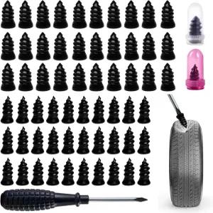 YLYA 60 PCS 타이어 수리 고무 못 진공 키트 나선형 나사 자동차 트럭 오토바이 트랙터 펑크 수리(블랙)를
