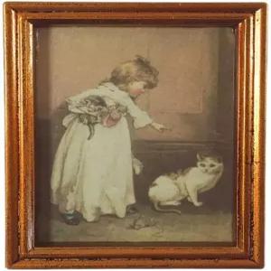 멜로디 제인 인형집 고양이 그림 나무 액자에 담긴 미니어처 액세서리